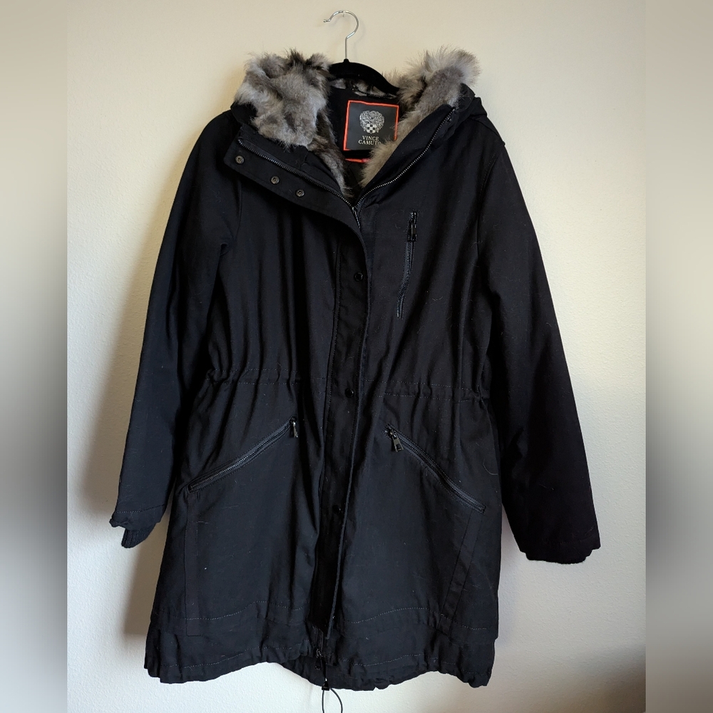 Vince Camuto Like New Coat with Faux Fur Hood Size L